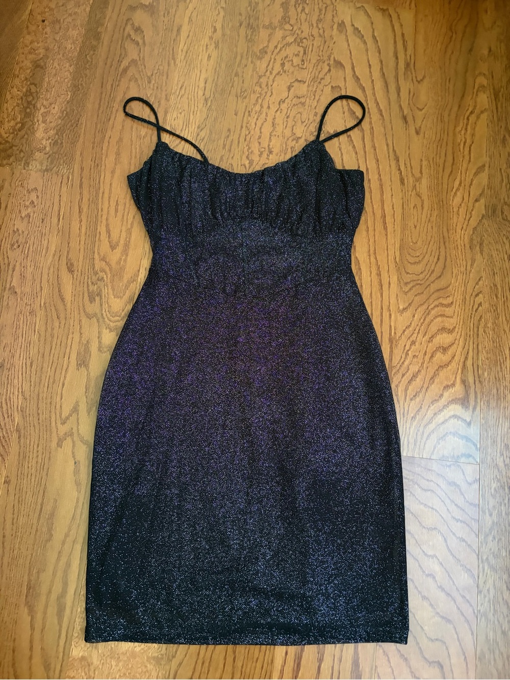 Black Sparkly Spaghetti-Strap Mini Dress